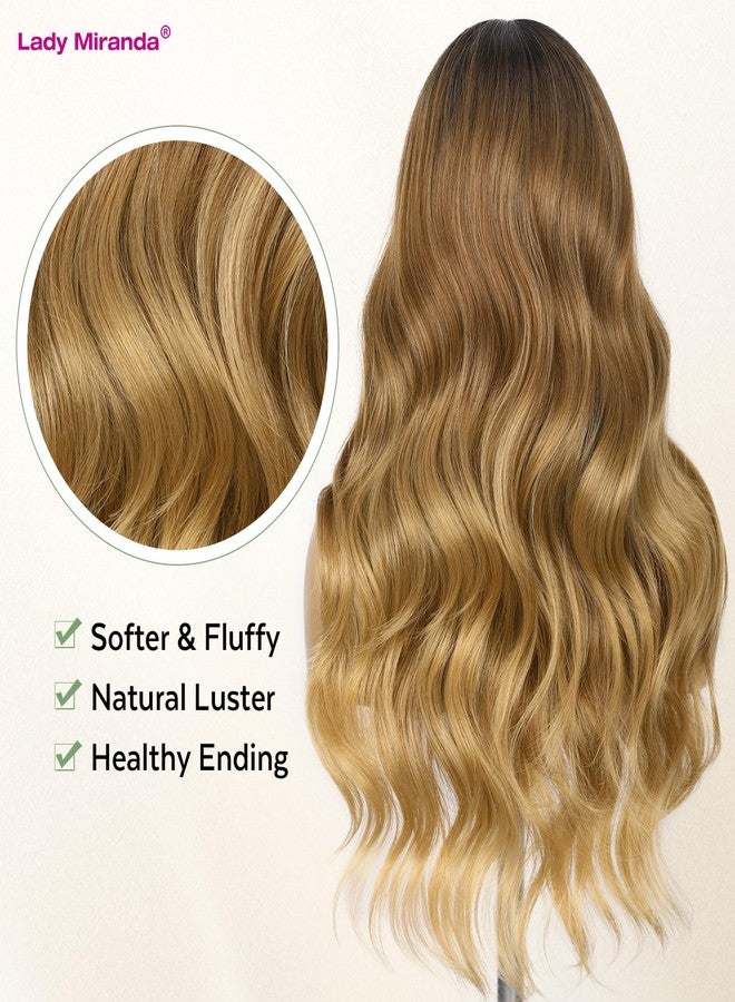 Lady Miranda Ombre Blonde Wavy Wig Middle Part Curly Wavy Wigs for Women Natural Looking Long Blonde Highlights Wigs Synthetic Wig Ombre Brown Natural Wavy Hair (1-Ombre Blonde Highlight 22) - Image 5